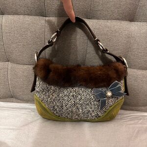 SOLD-VINTAGE Coach Small Hobo Mink Suede Snakeskin Tweed Velvet Handbag RARE~